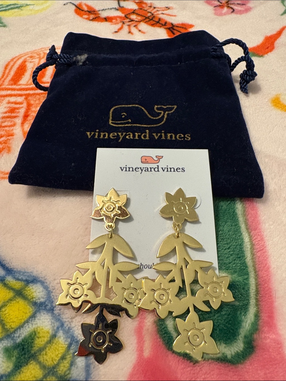 Vineyard Vines Gold Floral Chandelier Earrings